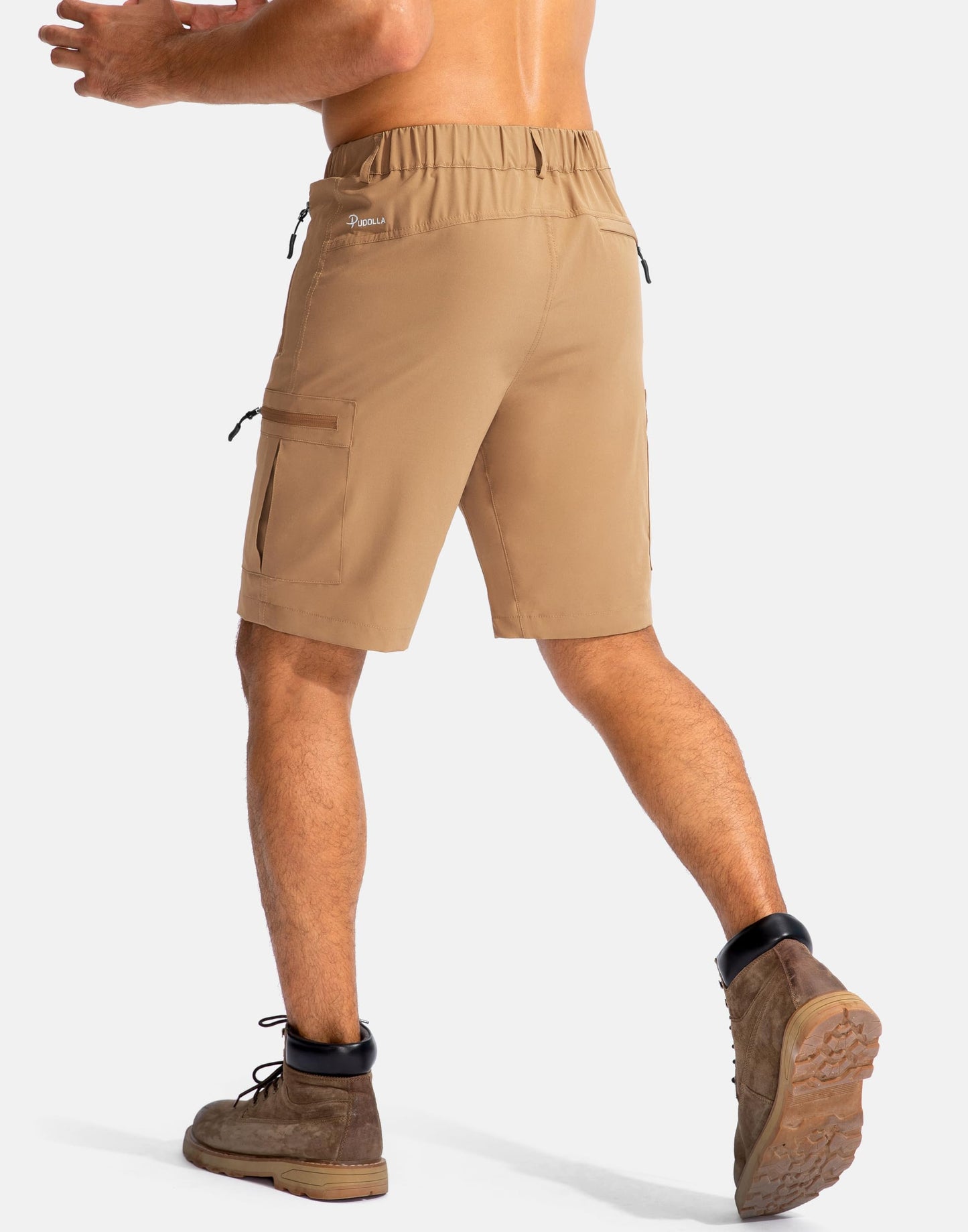 Pudolla Men's Hiking Cargo Shorts 9" Lightweight Outdoor Work Shorts for Men Travel Golf Camping Casual with 5 Zipper Pockets(Dark Khaki X-Large)
