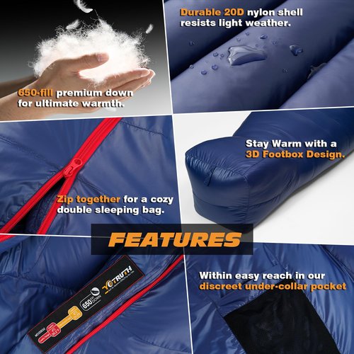 Yotruth Lightweight Down Mummy Sleeping Bag with 650-FP Duck Down, Ideal for Camping and Backpacking, Durable Ripstop Nylon, Comfortable Footbox, 20°F, 2024