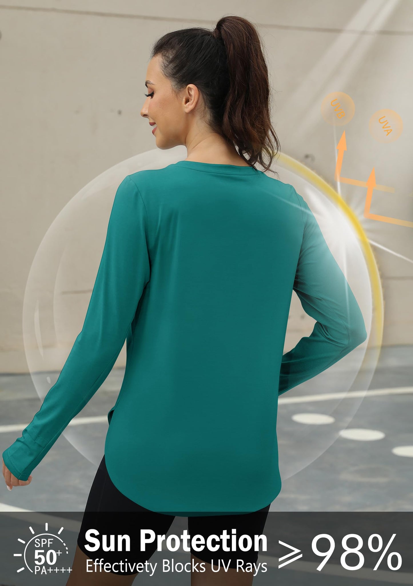 KevaMolly Workout Tops for Women Long Sleeve UPF 50+ UV Protection Sun Shirt Lightweight Quick Dry Rash Guard Hiking Shirts Teal L