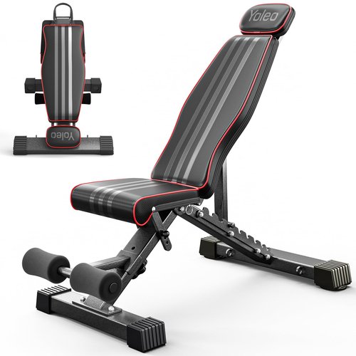 Yoleo Adjustable Weight Bench, 660LB Foldable Workout Bench with Extended Head/Neck Protection/Spine Support for Bench Press, Fast Folding Incline Decline Flat Bench