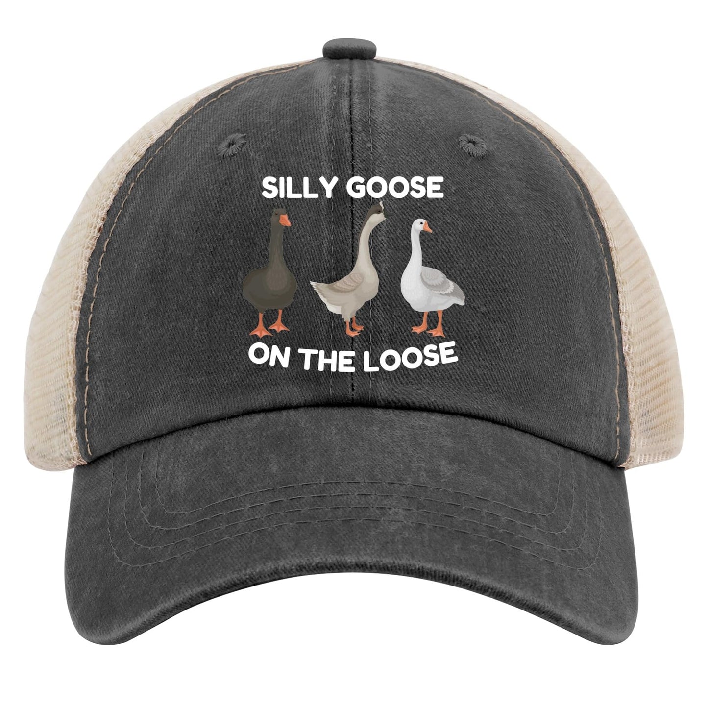 Funny Goose Trucker Hat Silly Goosee On The Loose Trucker Hat Men Vintage Mesh Baseball Cap for Summer