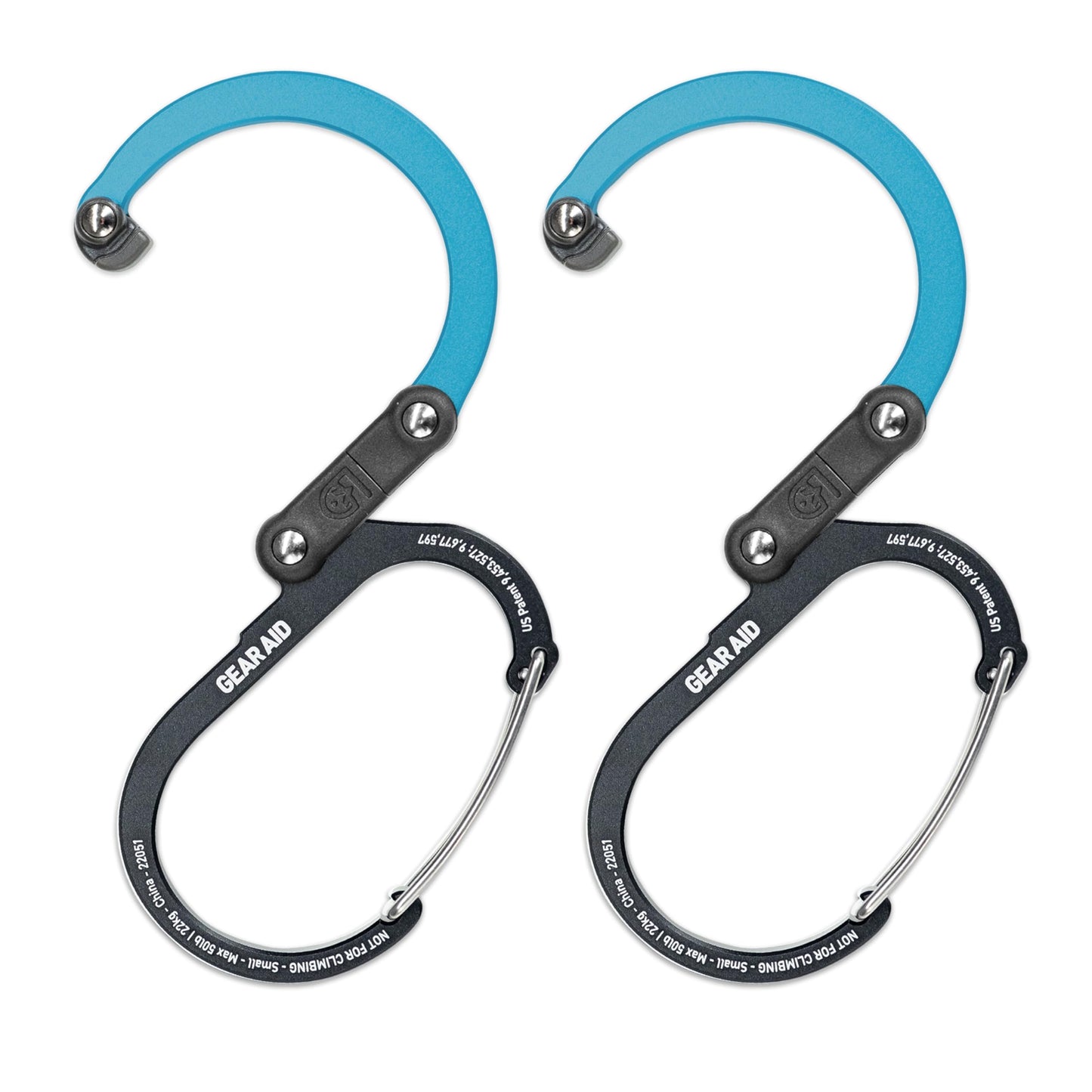GEAR AID HEROCLIP Carabiner Clip and Hook (Small) for Purse, Stroller, and Backpack, Black and Blue, 2 Pack