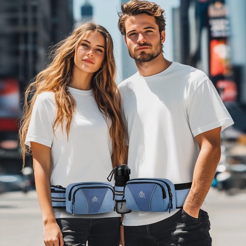 HTZPLOO Fanny Pack for Men Women Waist Bag with Water Bottle Holder for Hiking, Travel,Dog Walking, Workout (Dark Blue)