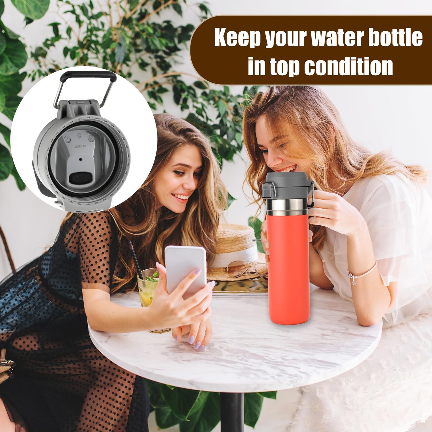 6pcs Water Bottle Lid Gasket, Silicone Water Bottle Seal Ring Replacement Glass Cup Gasket for 24oz 36oz Water Bottle Replacement Compatible with Stanley Quick FLIP GO (Black)