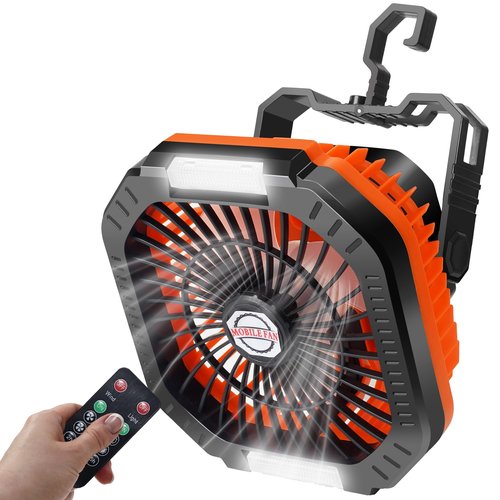 DUKUSEEK Camping Fan with LED Lantern & Remote, 25H Work Time Battery Operated Fan with Hang Hook for Tent, Portable Ceiling Tent Fan with Remote for RV Outages Emergency Desk Bedroom