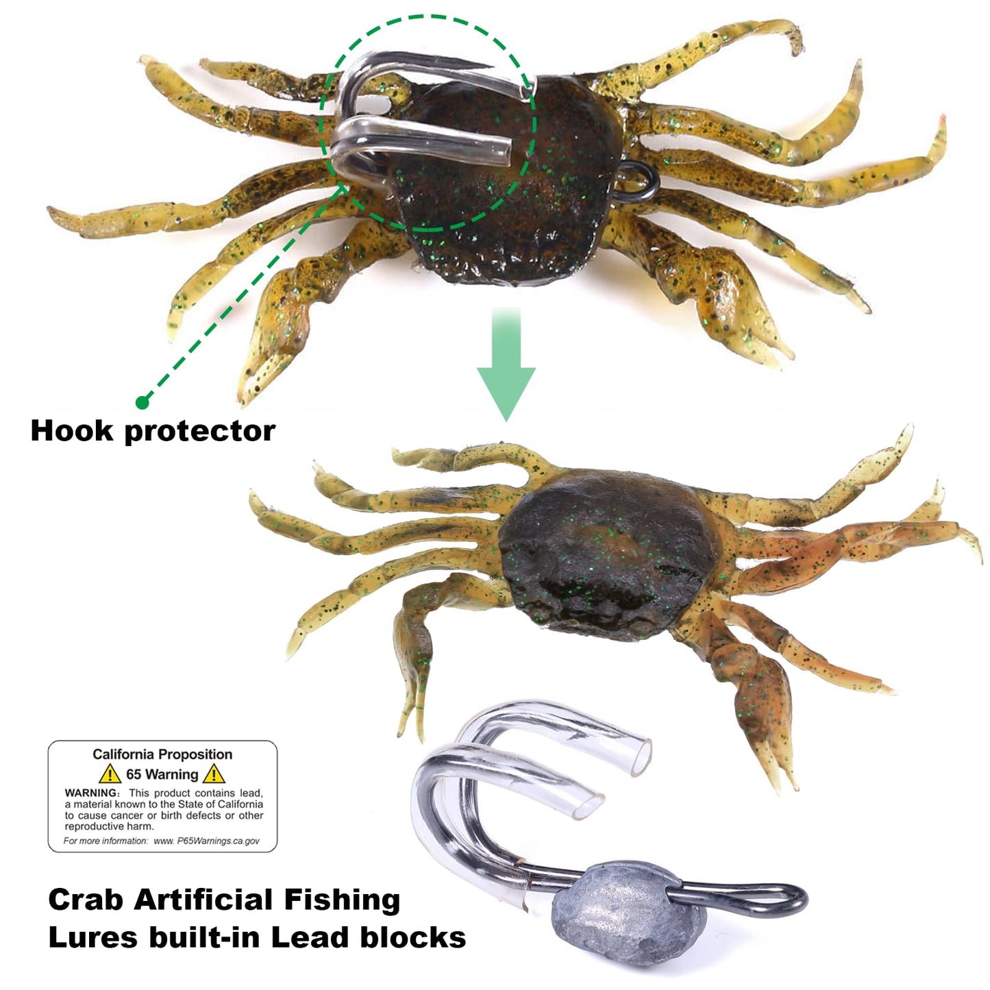 FishingPepo 3Pcs Fishing Soft Plastic Lures Crab Soft Lure with Double Fishing Hooks Crab Baits Traps Kit for Bass Saltwater Fishing