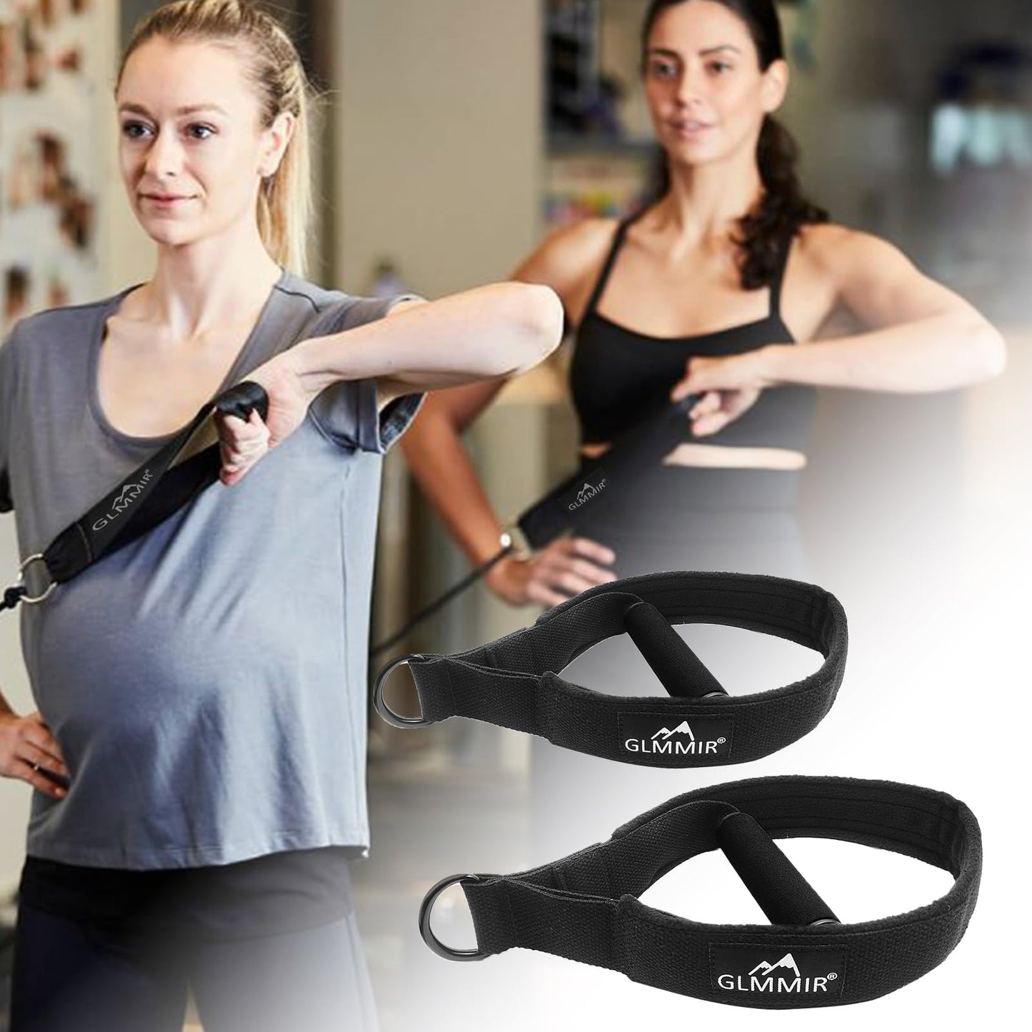 GLMMIR Pilates Double Loop Straps for Pilates Reformer, Fitness Metal D Ring Straps Handle, Pilate Accessories Yoga Wristbands Exercise Straps for Gym Home Workout 2PCS - Black with Handle