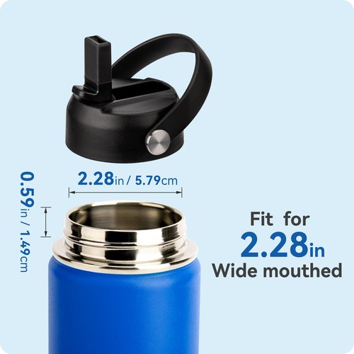 Prurex Straw Lid for Hydroflask 12 16 18 20 32 40 64 oz,Replacement Lids with Straw for Hydro Flask Wide Mouth Water Bottle,Flex Straw Cap Accessories Top Fits Thermoflask&Iron Flask(Black)