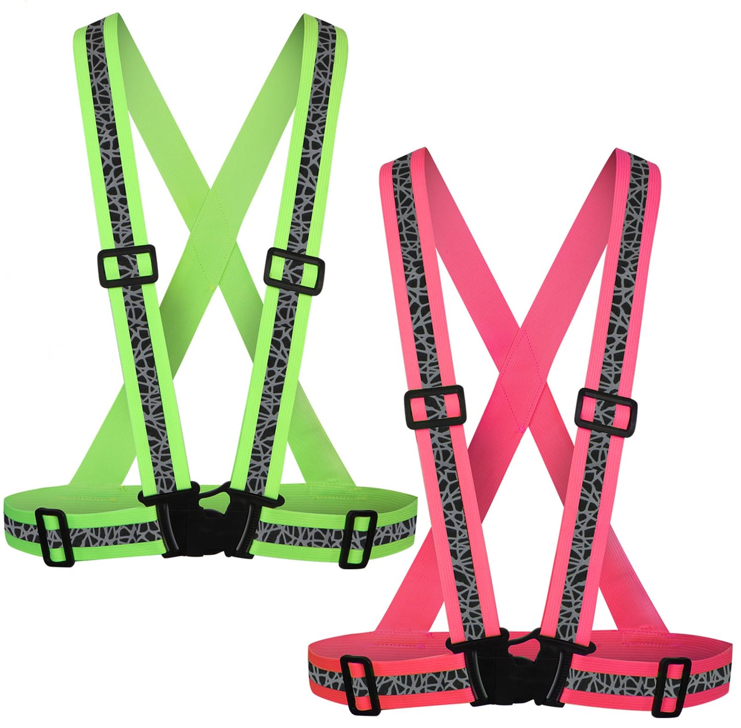 Flevnev Reflective Vest Running Gear 2Pack, Safety Vest Reflective Straps for Night Running Cycling Motorcycle Dog Walk Jogging (Green Pink)