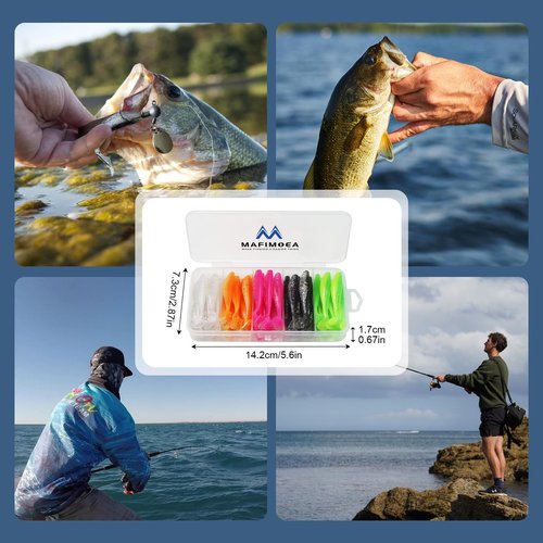 MAFIMOEA 50 Pcs Soft Fishing Lures Plastic Paddle Tail Swim Baits Kit for Bass Fishing 5 Mixed Colors Fishing Gear and Equipment (Mixed Colors)