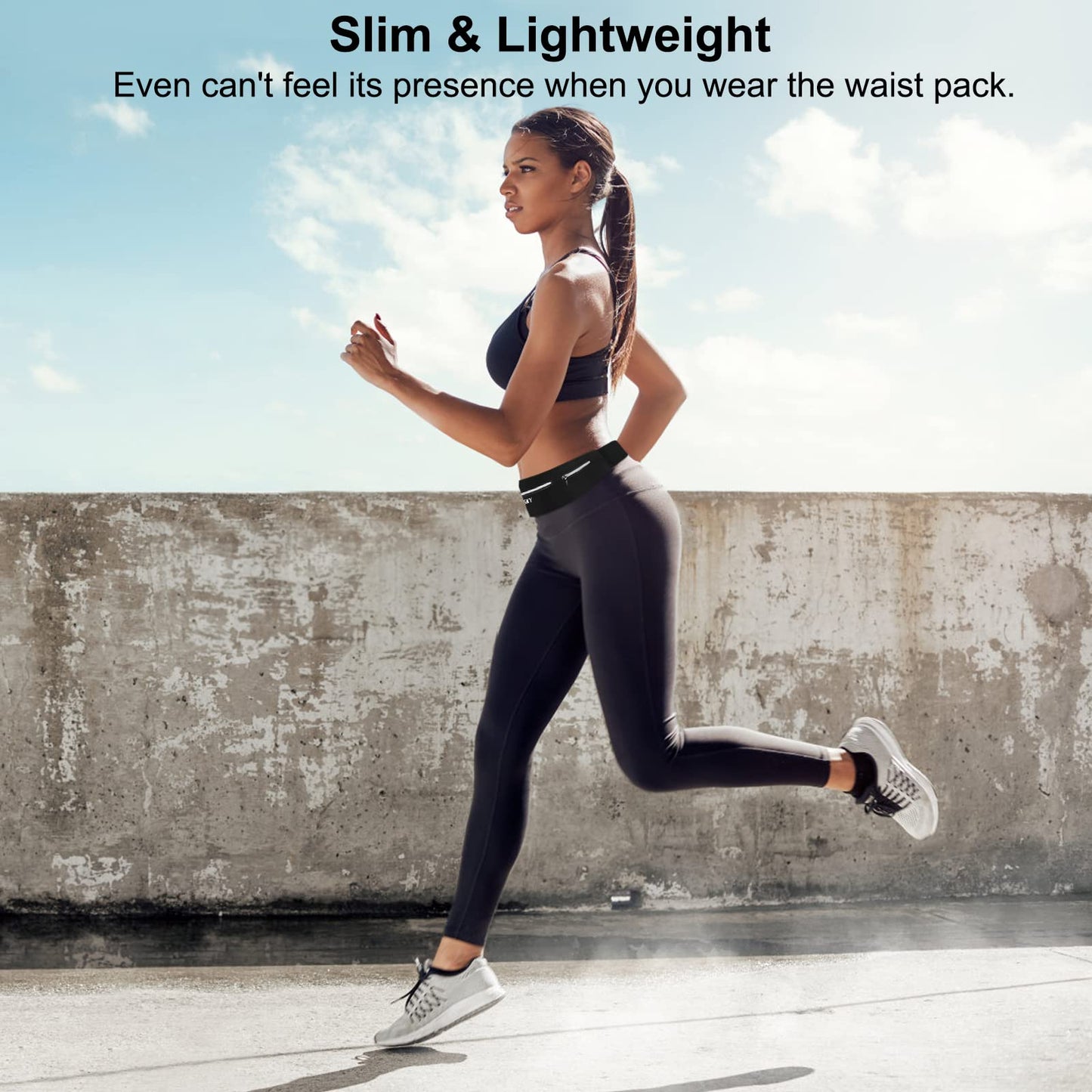 Slim Running Belt - 3 Pocket Running Fanny Pack, Adjustable Sweat Resistant Waist Bag for Men Women, Workout Exercise Fitness Phone Holder Fits All Phones - Runner Marathon Jogging Race Belt