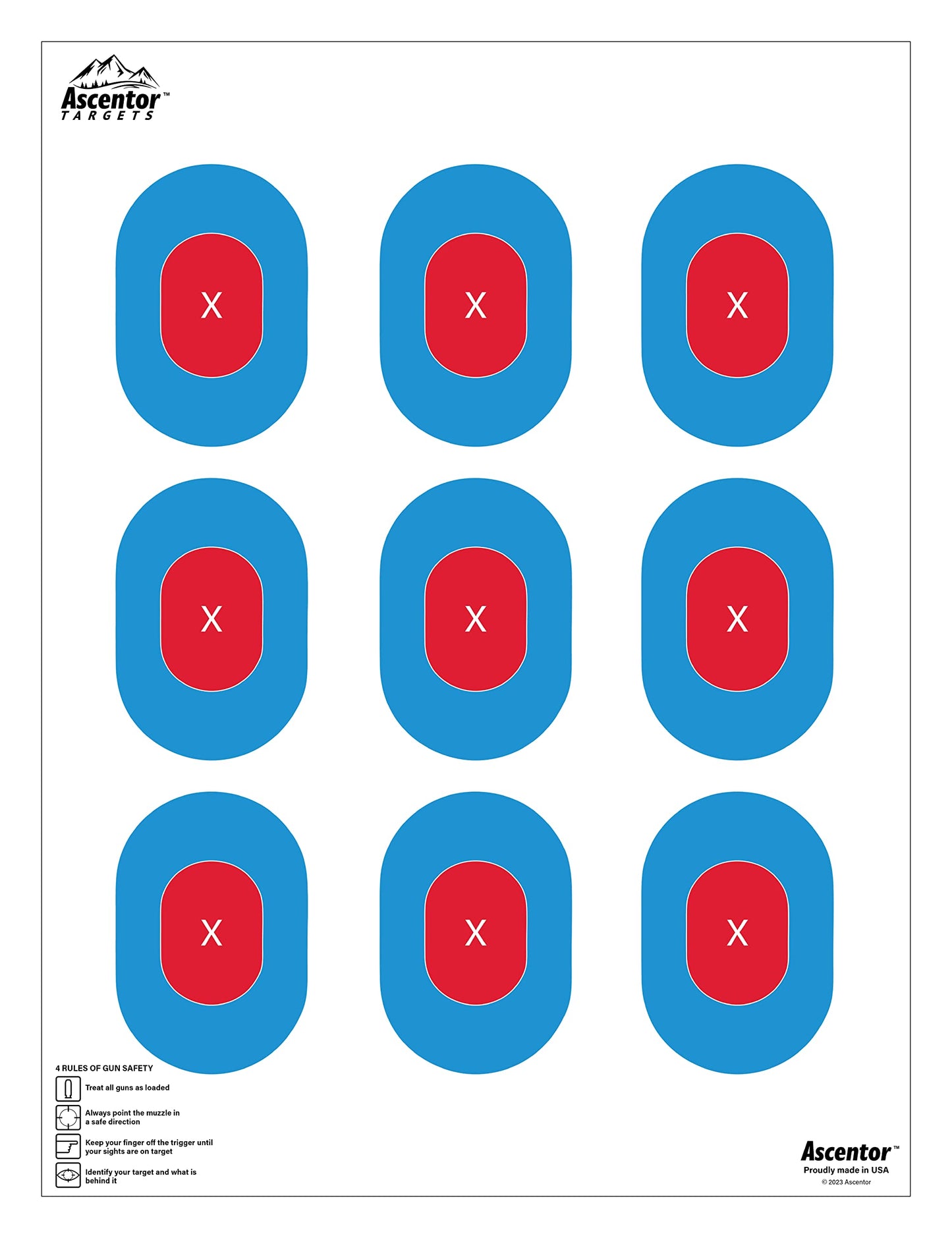 Ascentor Expert Shooting Target - 9 Zone - Large Size 18 x 24 - Pack of 25 - Blue