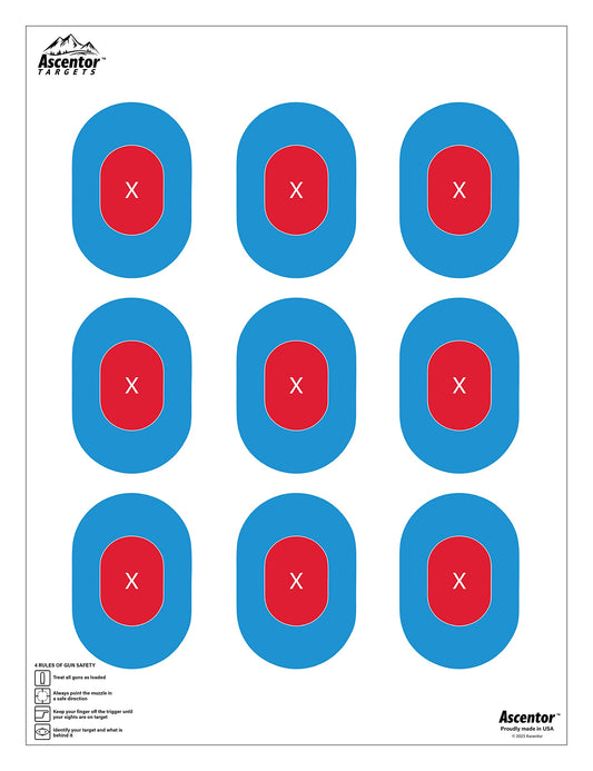 Ascentor Expert Shooting Target - 9 Zone - Large Size 18 x 24 - Pack of 25 - Blue