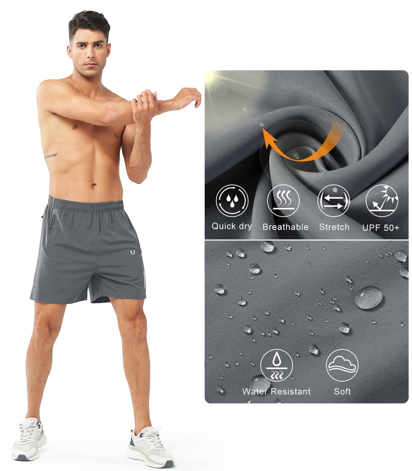 NORTHYARD Men's Athletic Running Shorts Gym Workout 7"/9"/5" Quick Dry Lightweight Sports Basketball Tennis 3 Zipper Pockets SMOKEGREY-5inch M