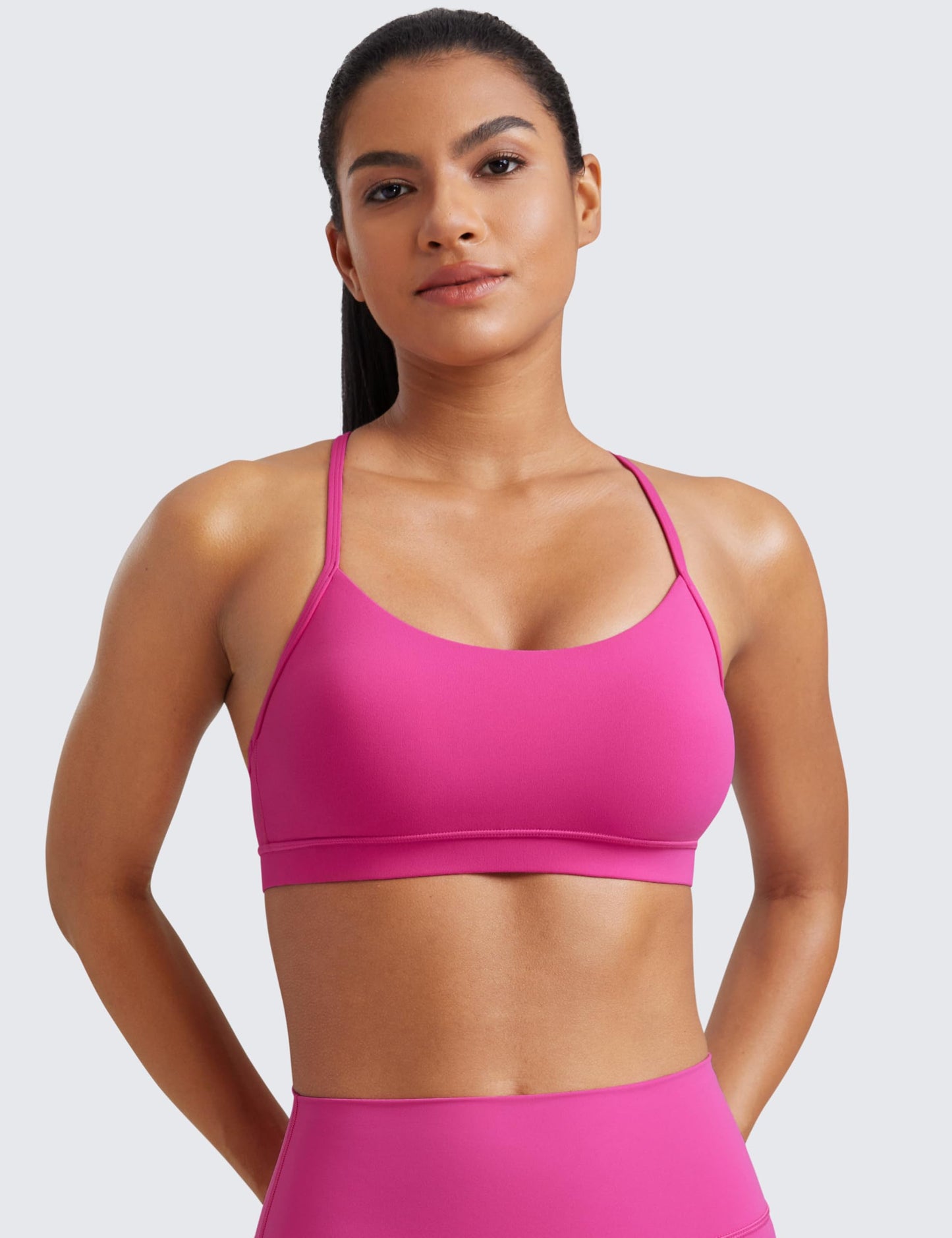 CRZ YOGA Butterluxe Y Back Sports Bras for Women - Padded Racerback Low Impact Spaghetti Thin Strap Workout Yoga Top Hibiscus Purple X-Large
