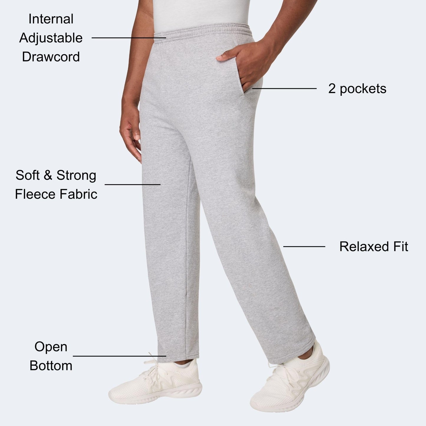 Hanes Men's EcoSmart Open Leg Pant with Pockets, LIGHT STEEL, LARGE