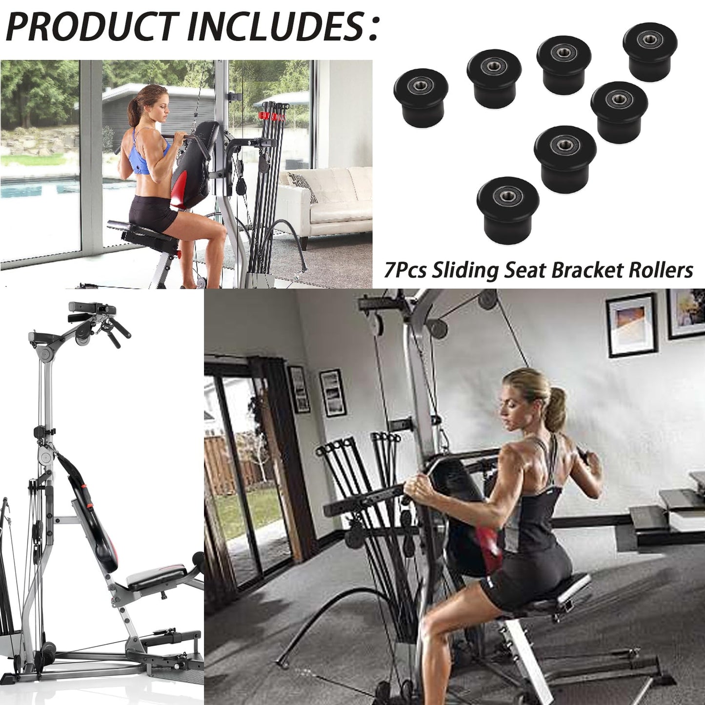 7Pcs Sliding Seat Bracket Rollers Compatible with Home Gym Rolling Seats for Bowflex Series Models(for Blaze, Classic, Elite, Motivator2, Pr1000, Sport, Conquest, Ultimate2, Schwinn Comp, Revolution)