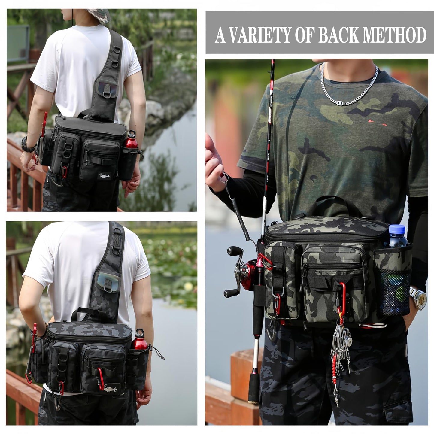 Fishing Tackle Backpack Fishing Fanny Pack Crossbody Bag Fishing Tackle Box Organizer with Rod & Gear Holder, Ideal for Fishing, Camping, Hiking and More!-YIANTU