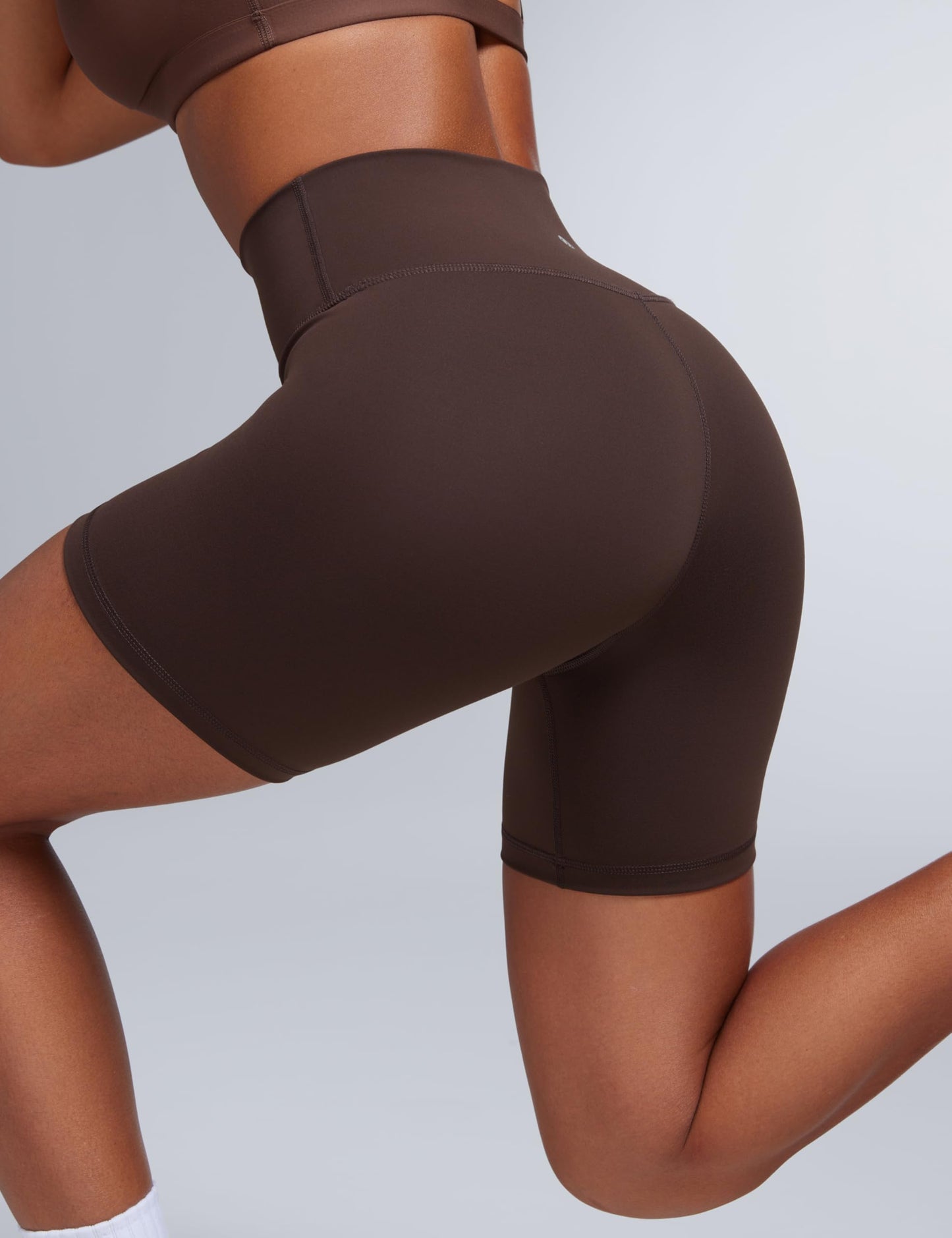 CRZ YOGA Butterbreeze Athletic Biker Shorts 6'' - High Waisted Workout Gym Volleyball Running Yoga Tummy Control Womens Hot Fudge Brown Large