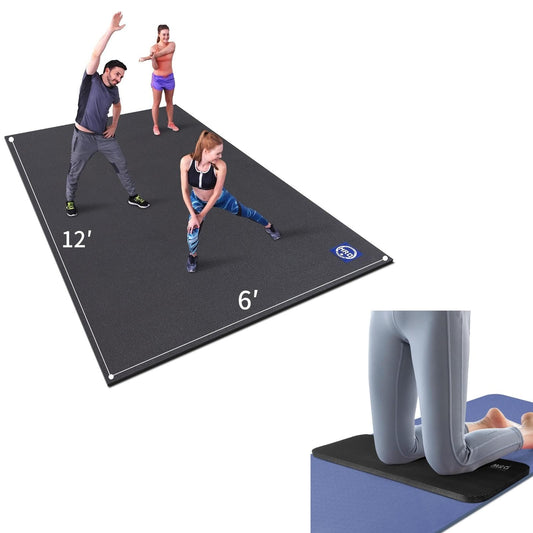 Extra Large Exercise Mat 12' x 6' x 7mm and Yoga Knee Pad,Workout Mats for Home Gym Flooring，Thick Gym Mat Durable Cardio Mat, Ideal for Plyo, MMA, Jump Rope, HIIT, Weightlifting - Non-Slip