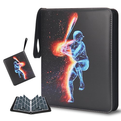Baseball Card Binder 900 Pockets, HYMENEX Baseball Card Holder 9-Pocket Trading Card Binder Fits 900 Cards with 50 Removable Sleeves for Sports,Game Cards