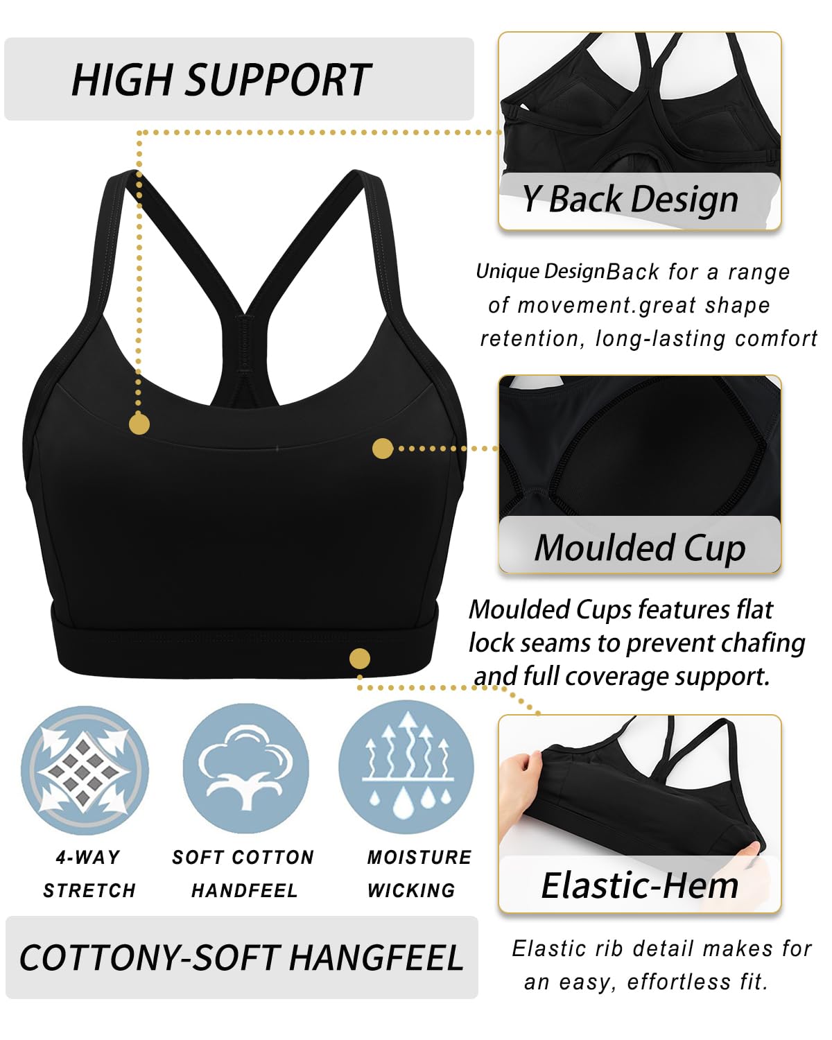RUNNING GIRL Sports Bra for Women,Y Back Molded Cup Medium Impact Sports Bras with Sewn in Pads