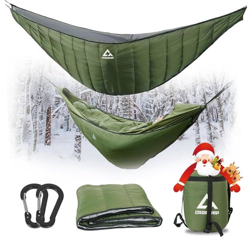 CROSSHIP Hammock Underquilt for Camping Hammock, Full Length Camping Quilt for Lightweight Soft Warm 3-4 Seasons 41-68°F, Great for Hiking Backpacking Traveling Beach (Hold Up to 500lbs)