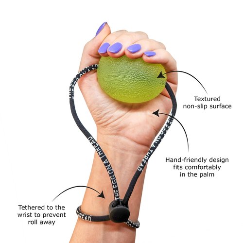 THE EGG ON A THREAD - hand squeezer trainer, grip strengthener, therapy and stress ball. This one-set exerciser is perfect for stress relief, forearm, hand and finger strength, therapy and rehab