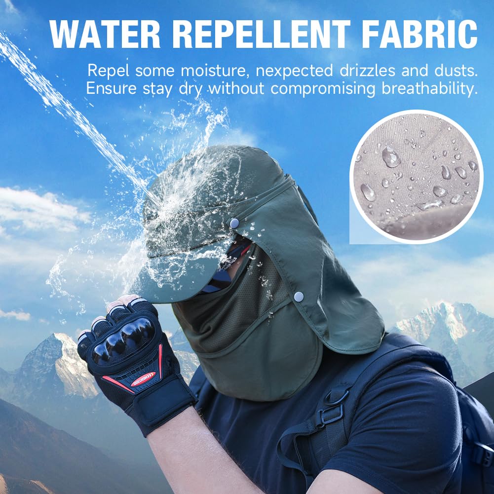 Fishing Hat Sun Cap Men Women Outdoor Hiking Hat with Removable Mesh Mask Neck Flap Cover, UPF 50+ for Sun Protection Light Grey