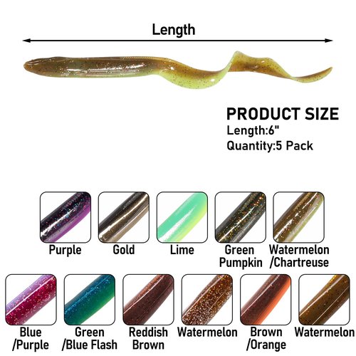 Dr.Fish 5 Pack Sand EEL Lures Saltwater Soft Fishing Lures Swimbait 6 Inch 3/8oz Surf Fishing Creature Baits Soft Plastic Artificial Ribbontail Worm Gold