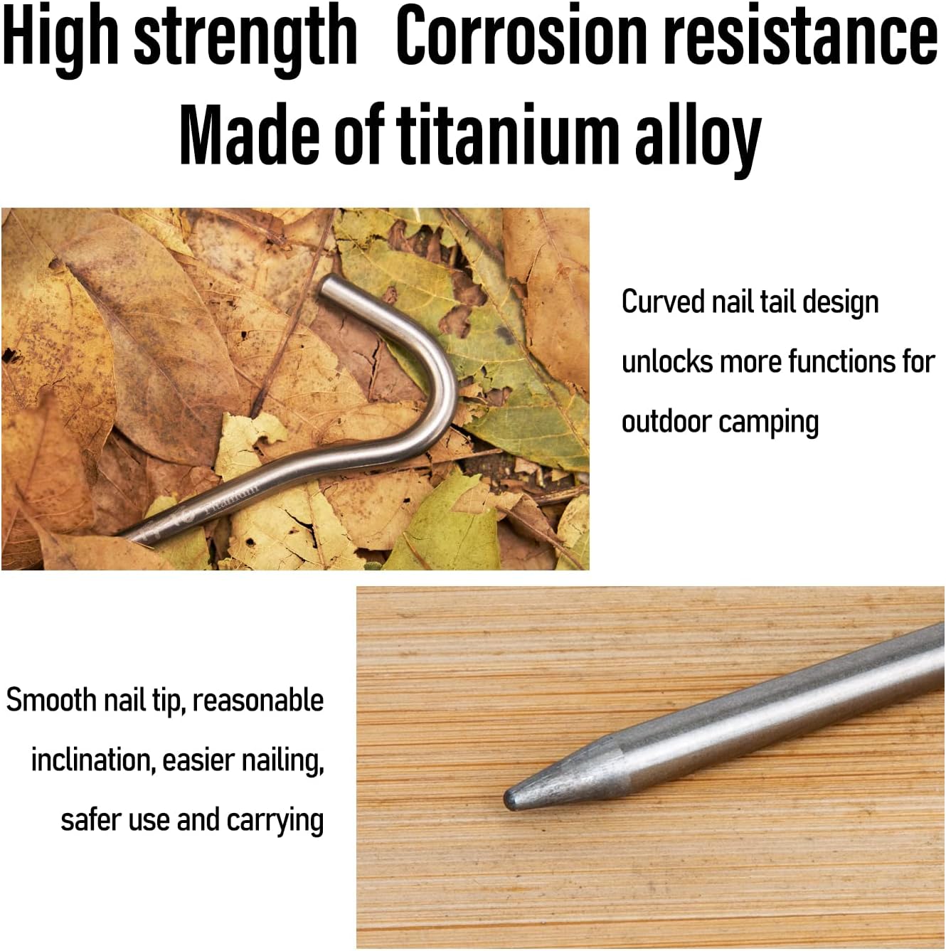 TiTo Titanium Shepherd Hook Tent Stakes Tent Pegs Tent Stakes Dia 3.5mm and Length 165mm About 8.2G.(6-Pack) (Rainbow Color)
