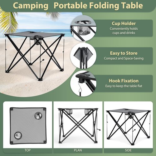 HaSteeL loveseat Camping Chair, Grey Double-Seat Beach Chair with Armrests, Grey Square Fold Up Lightweight Table for Backyard BBQ Fishing Indoor, Portable Chair & Table with Cup Holder, Oxford Fabric
