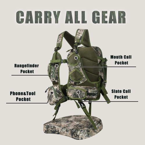 QOGIR Turkey Vest for Hunting: Comfortable Turkey Hunting Colthes with Seat Cushion, Adjustable Hunting Vest with Game Pouch, Hunting Gear for Men &Women, Hunting Accessories