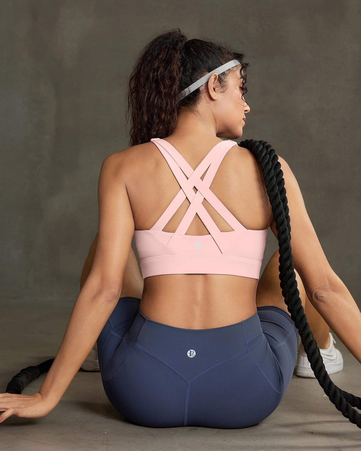 RUNNING GIRL Sports Bra for Women, Criss-Cross Back Strappy Sports Bras High Support Yoga Bra with Molded Cups(3080_Pink_L)