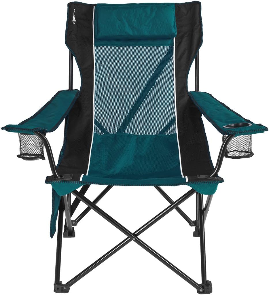 Kijaro Sling Folding Camping Chair - Enjoy The Outdoors in This Outdoor Chair with a Built-in Cup Holders and Side Organizer OR Side Cooler - Includes a Detachable Pillow