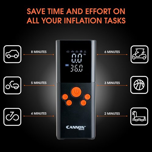 Cannon Sports Multi-Purpose Electric Ball Pump – 150 PSI Portable Air Compressor – Rechargeable Fast Air Pump with LED Light for Basketball, Football, Soccer, Volleyball, All Sports Balls & Tires