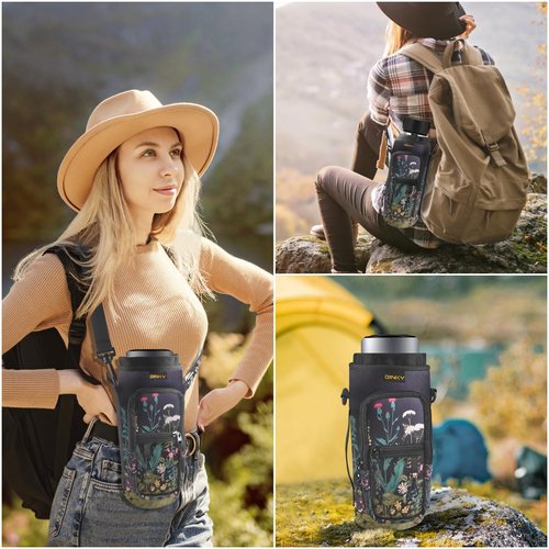DINKY Water Bottle Carrier Bag, Water Bottle Carrier Holder with Adjustable Shoulder Strap, Sling Neoprene Water Bottle Pouch Sleeve for Hiking, Camping and Fishing, Compatible with 32 oz 40 oz