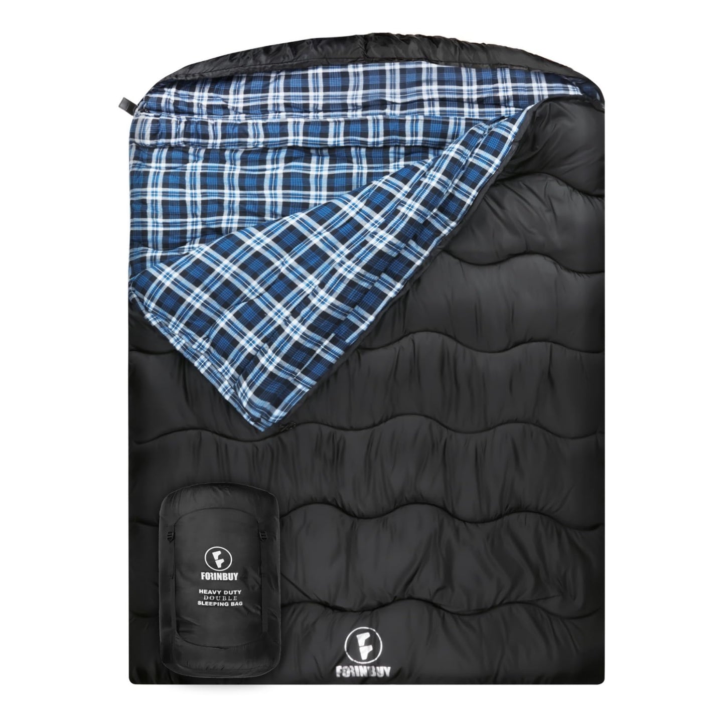 FORINBUY 0 Degree Flannel Double Sleeping Bag for Adults, Couples or Family - Winter Queen Size Waterproof & Warm 2-Person Sleeping Bag for Cold Weather Camping, RV Travel