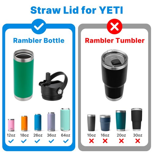 Bluwing Straw Lid for Yeti Rambler 18 26 36 64 oz and Jr. 12 oz Bottle, Replacement Lids with Straw and Flexible Handle for YETI Rambler Water Bottle, BPA Free(Black)