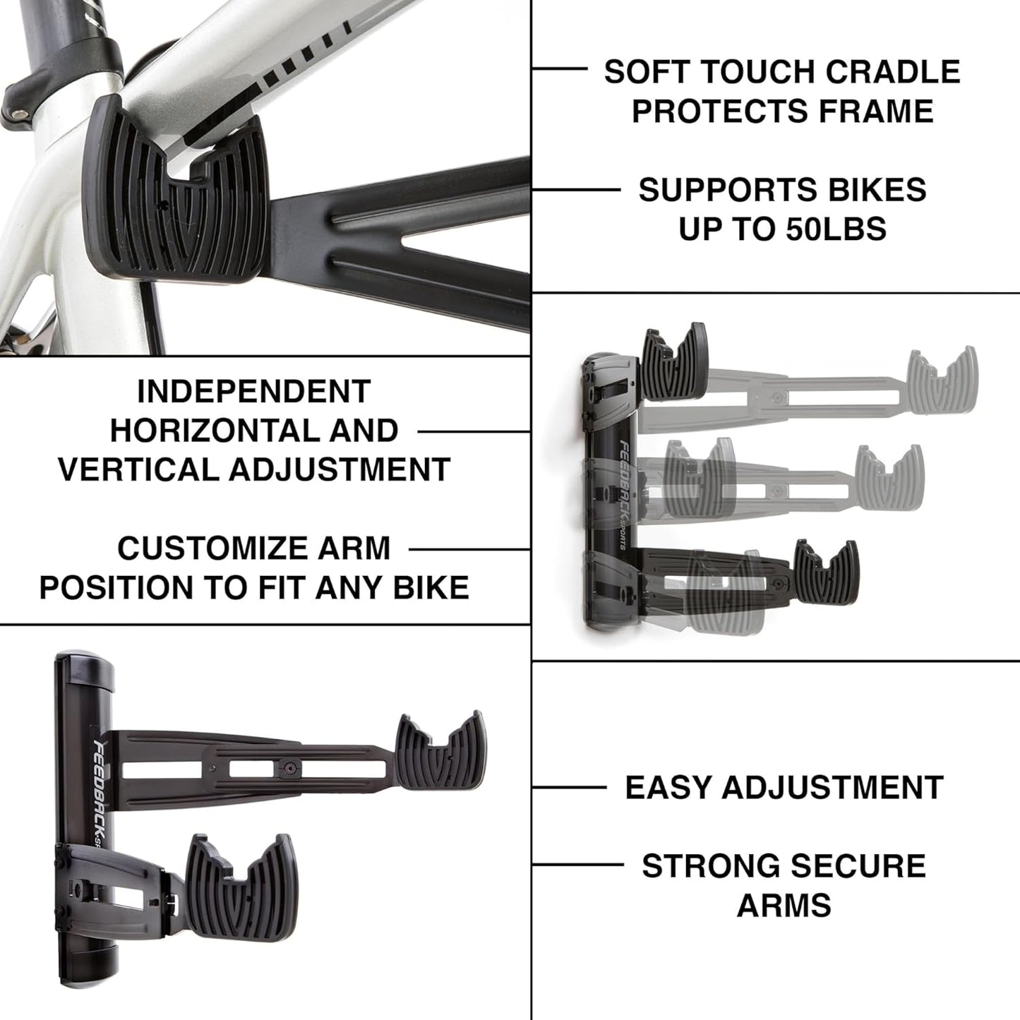 Velo Wall Rack 2D Bike Storage - Adjustable Bicycle Hanger for Garage & Apartment