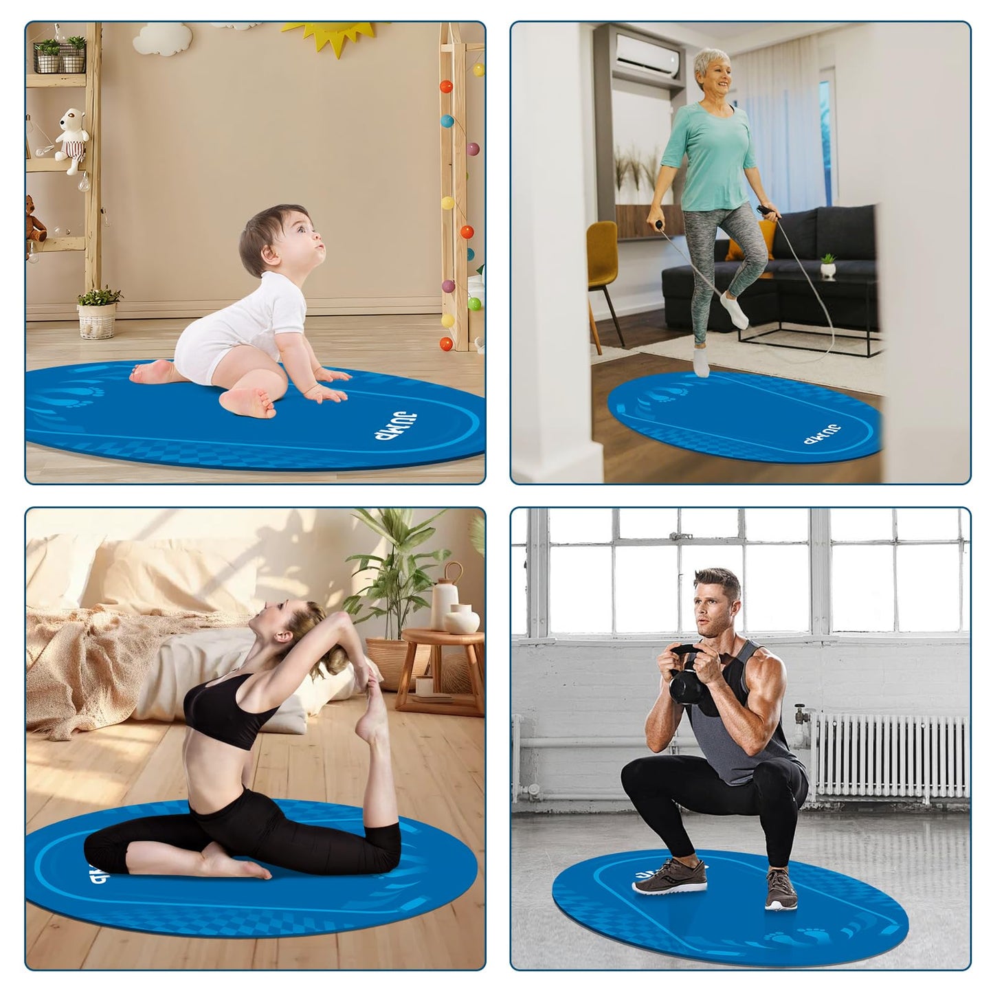 Jump Rope Mat Outdoor Indoor, Oval 52'' x 36'' Non-slip Fitness Exercise Mat, 5mm Shock Absorption Extra Thick Design, Suitable for Home Gym Floor, Concrete Jump Roping