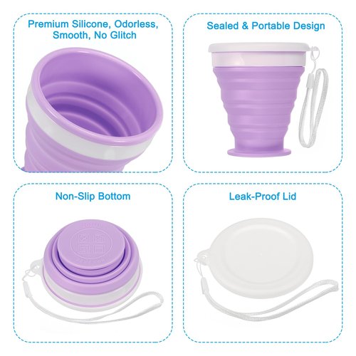 PATIKIL Collapsible Cup, 200mL Travel Folding Cup Silicone Portable Drinking Cup for Camping Hiking Outdoors, Purple
