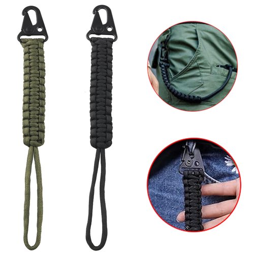 ZZLZX 2PCS Paracord Braided Lanyard 9 inch Backpack Keychain Survival Belt Climbing Lanyard Suitable for Camping Fishing Hunting Outdoors (Black Military Green)