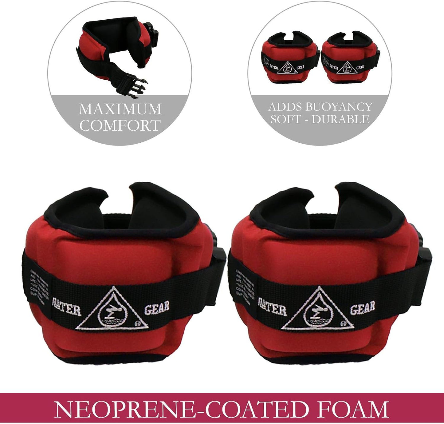 Water Gear Professional Aqua Cuffs - Aqua Aerobics Fitness Gear Bands for Ankle and Wrist - Swimming Pool Workout - Exercise Equipment Adjustable Ankle and Wrist Bands