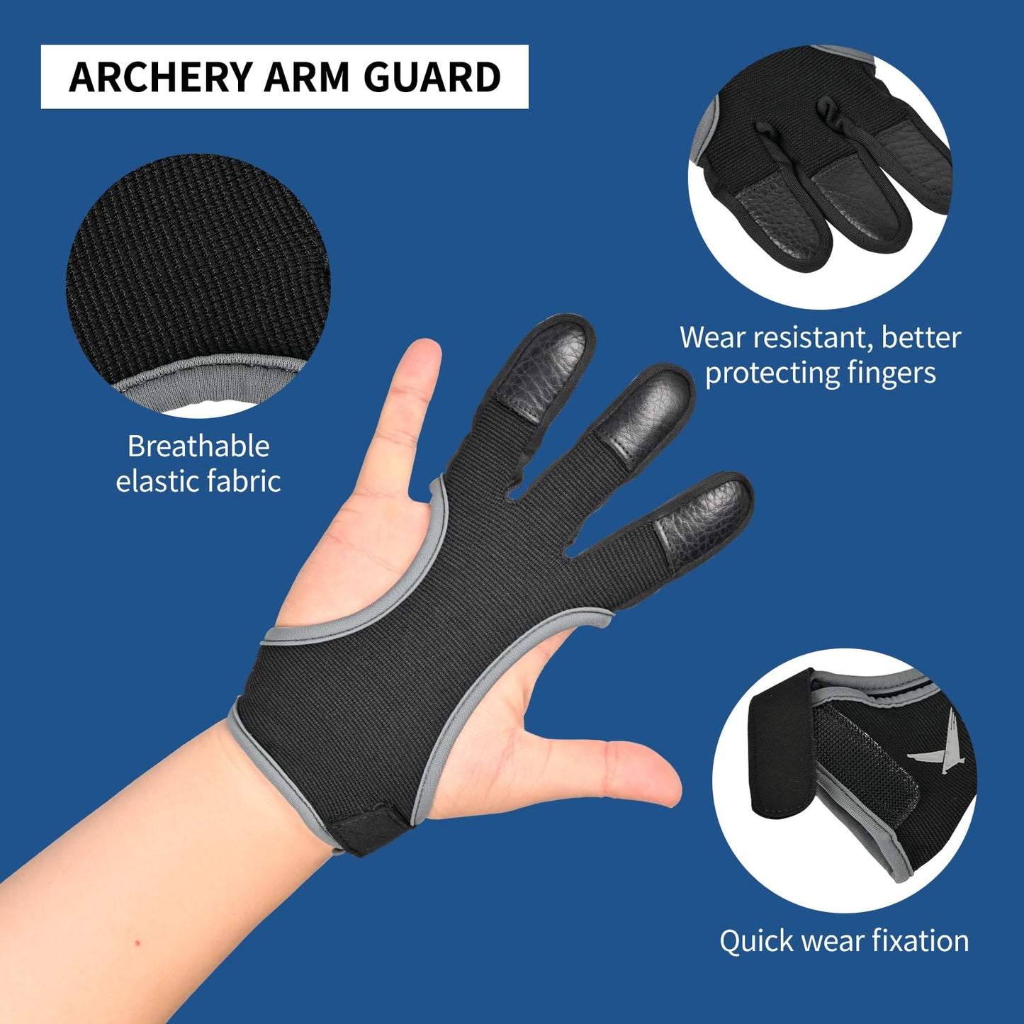FENJANER Archery Finger Tab Gloves Arm Guard Adjustable Strap Wrist Guard Arrow Bag Hip Arrow Quiver for Hunting Target Accessories (1 X Arm Guard and 1 X Arrow Quiver and 2 X Archery Gloves)