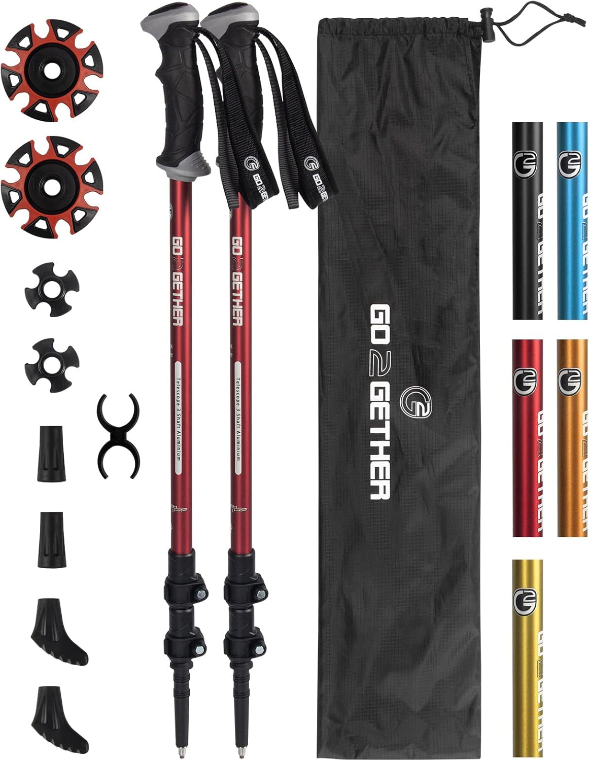 Aluminum Trekking Poles - Quick Adjustable Locks, Comfort Handle, Padded Strap, Snow Baskets - Walking Sticks Suitable for Hiking, Walking