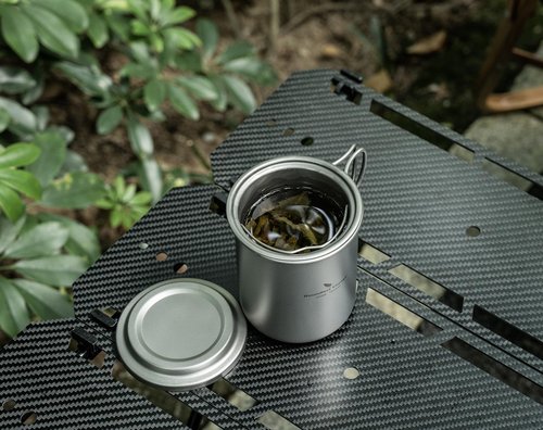 Boundless Voyage 450ml Titanium Cup with Tea Filter Folding Handles Outdoor Camping Ti Coffee Mug 15.2 fl oz Portable Lightweight Tea Maker