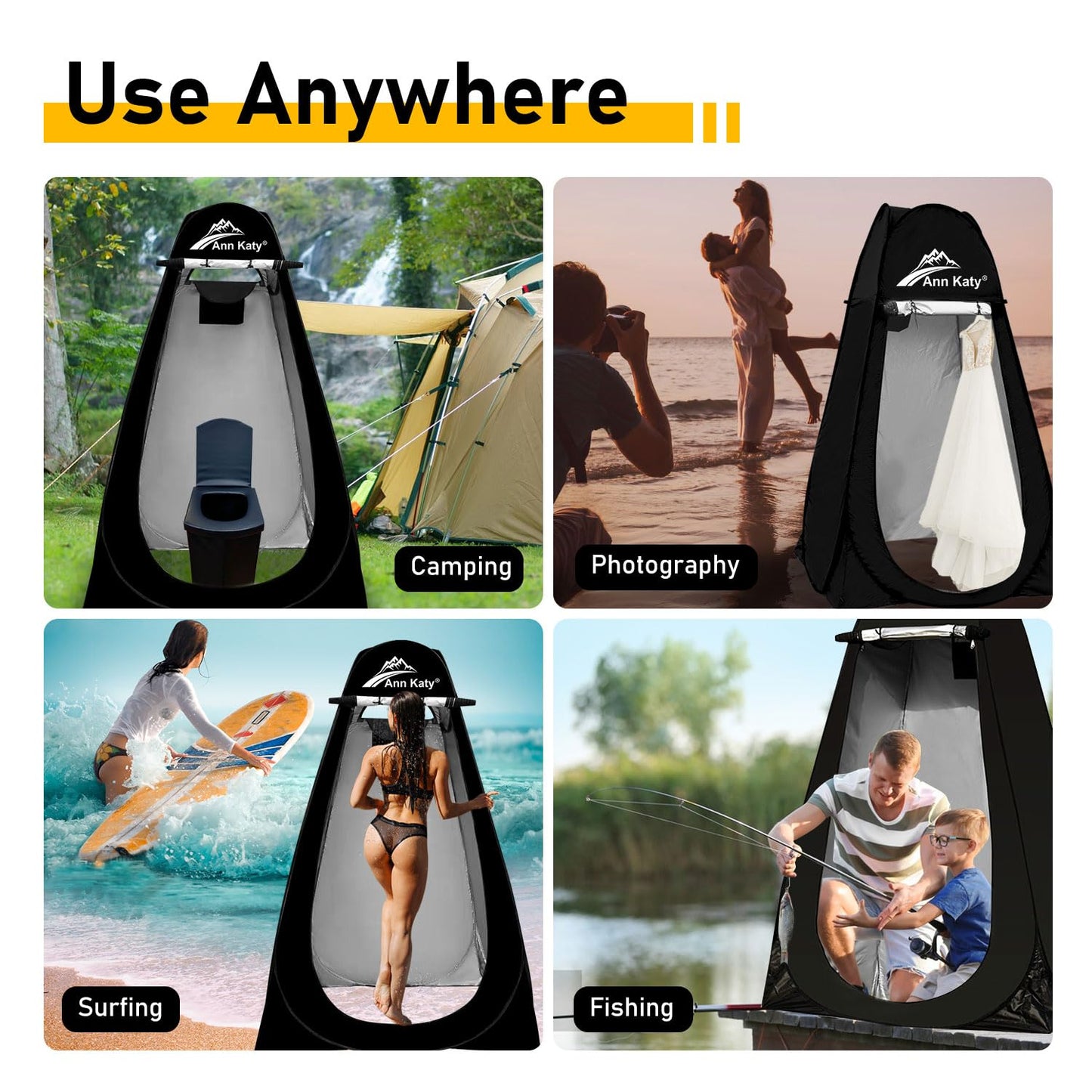 Ann Katy Portable Toilet with Pop Up Privacy Tent,XL Large Portable Toilet for Adults, Outdoor Camping Shower Tent Changing Room Emergency Folding Potty Tent Kit with Carry Bag for Camping/Hinking