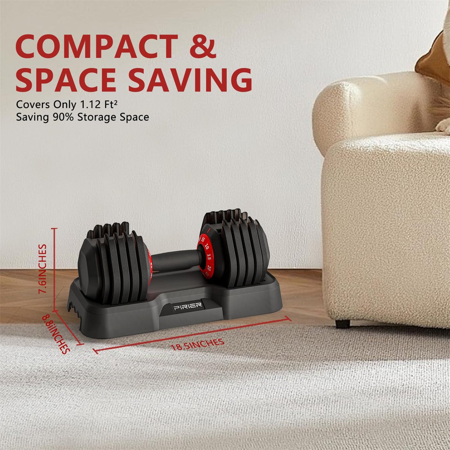 Adjustable Dumbbell 55LB Single Dumbbell 10 Weight Options, Anti-Slip Metal Handle, Perfect for Home Fitness Training