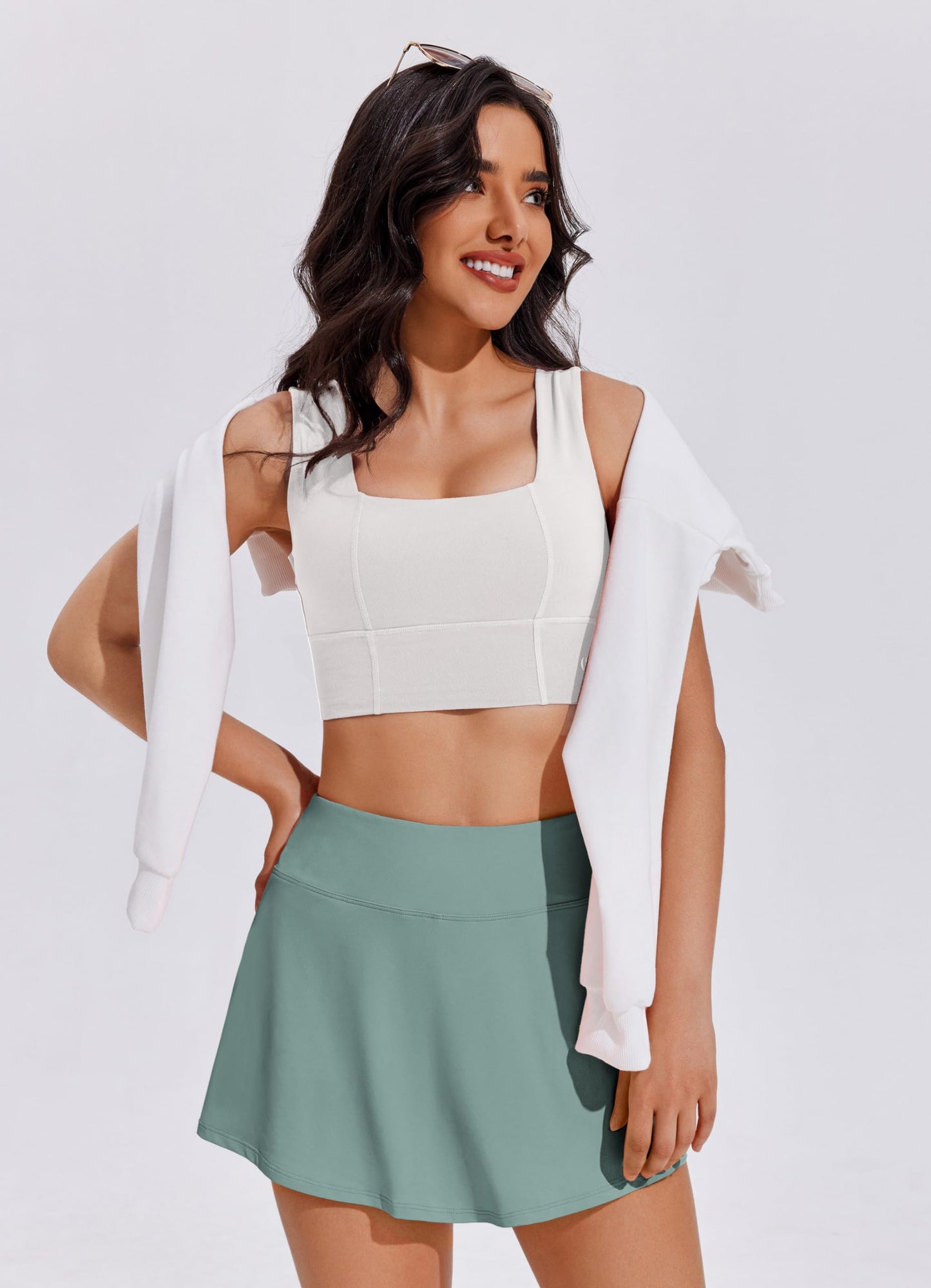 PINSPARK Tennis Skorts Women Athletic Skirt Pleated Mini Skort Inner Shorts Golf Workout Pickelball Cheer,Sage Grey X-Small